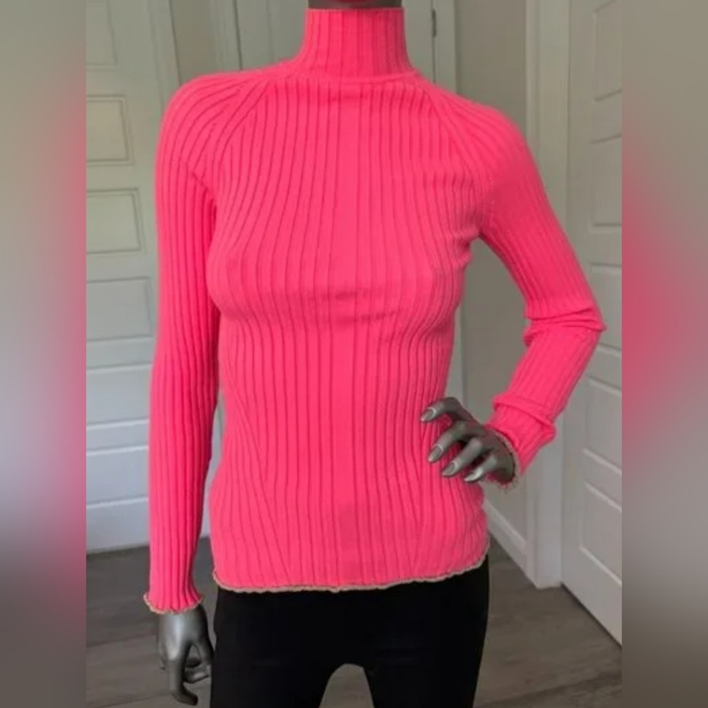 Ramy Brook Neon Pink Ribbed Turtleneck Sweater